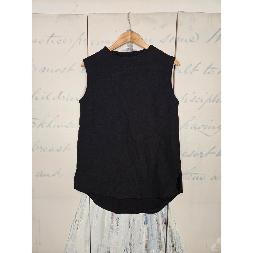 SSYS Sleeveless Top S Black Mock Neck Curved Hem Stretch Athleisure